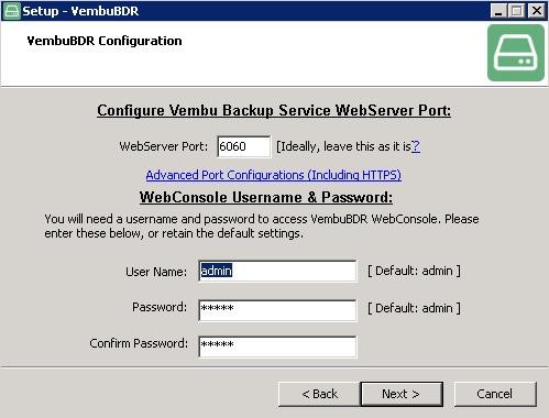 logon credentials to access the Vembu BDR web console
